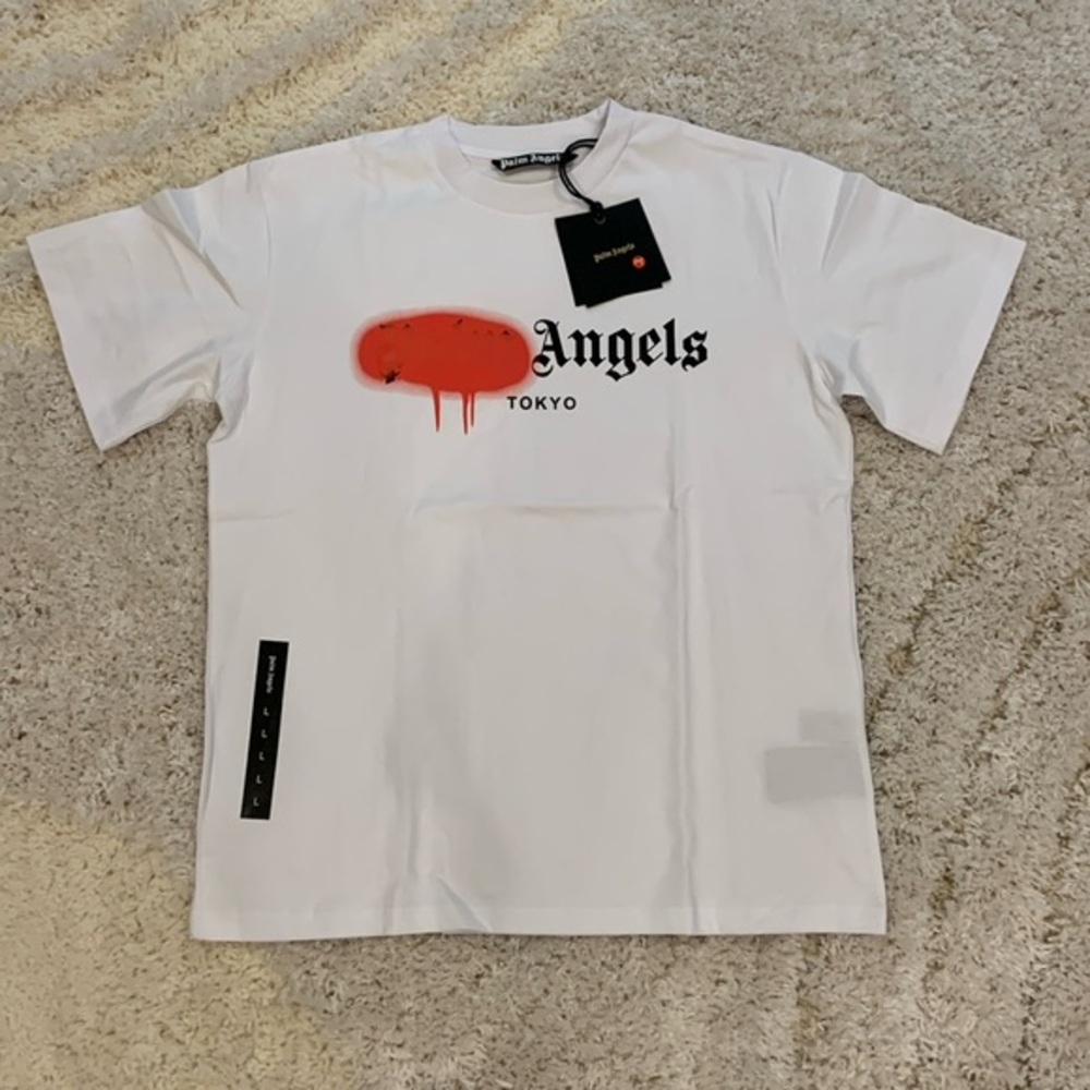 Palm Angels Tokyo Sprayed Red & White T-Shirt Mens Size Large